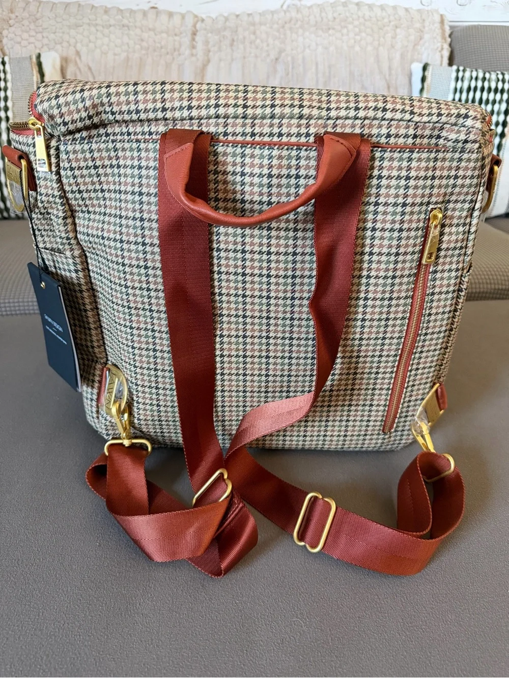 Fawn Design Vegan Leather Diaper Bag Backpack Plaid Limited Edition